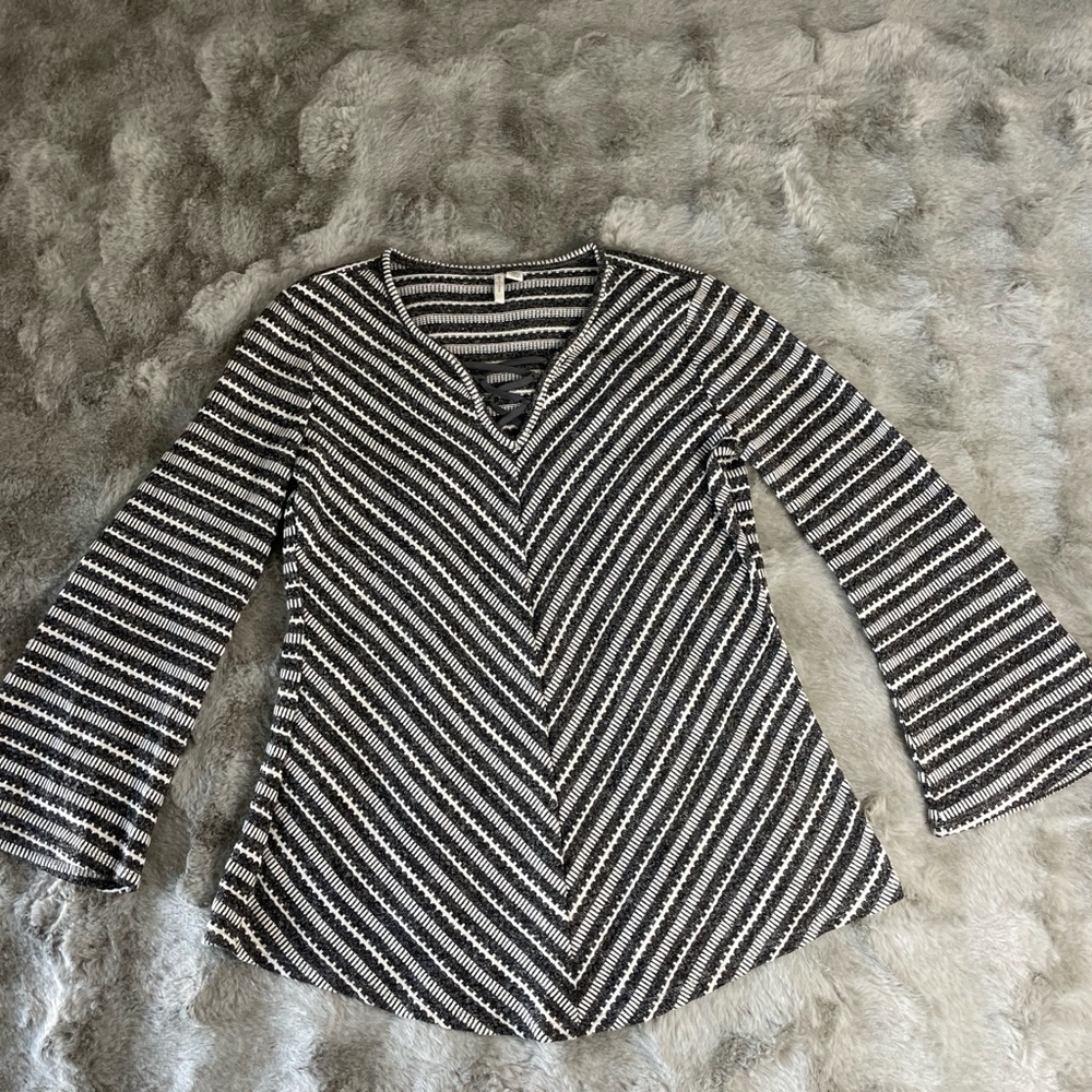 Striped Black & White V-Neck Sweater - Women's V-Neck